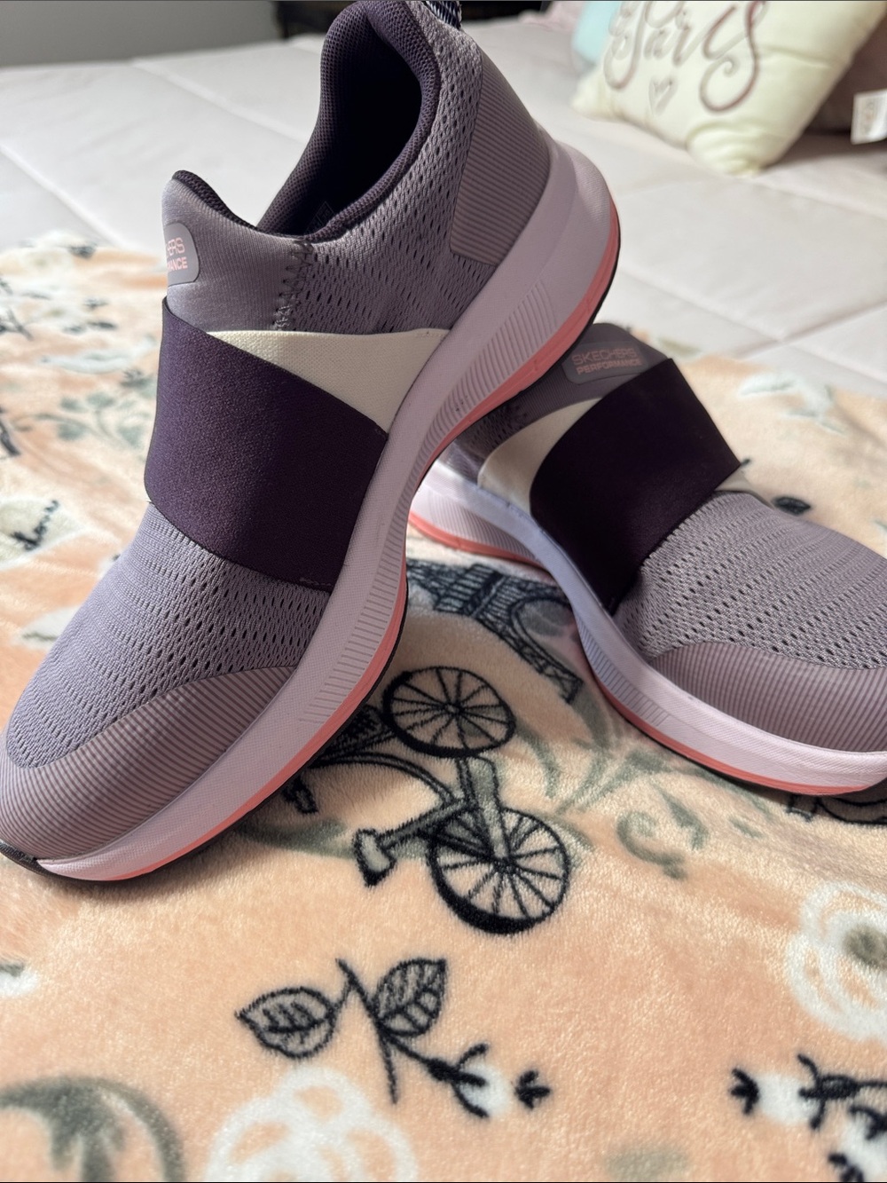 Skechers Slip-On Athletic Sneakers in Lavender, Dark Plum and Soft Pink